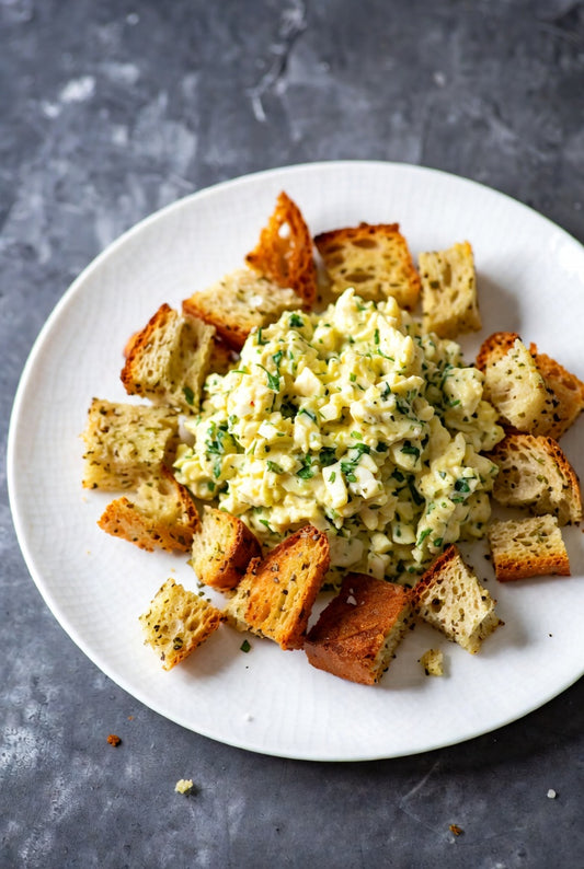 Recipe Card - Basil Sea Salt Sourdough Croutons with Herbed Egg Salad - FREE